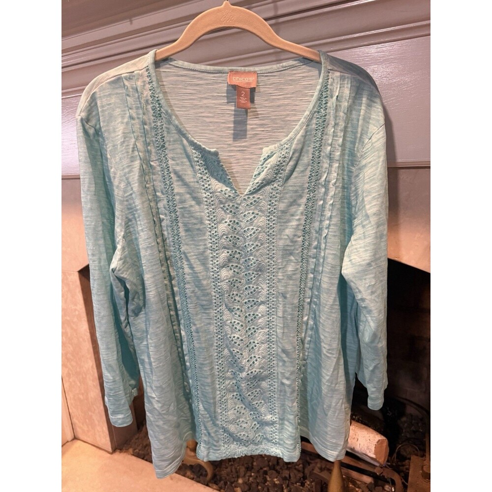 Chico’s Pull Over Teal Top Size Large